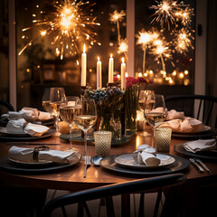 New Year's Eve  Celebration Background, Table setting for romantic dinner in restaurant - 742897129
