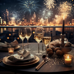 New Year's Eve  Celebration Background, Table setting for romantic dinner in restaurant - 742897196
