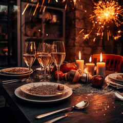 New Year's Eve  Celebration Background, Table setting for romantic dinner in restaurant - 742897198