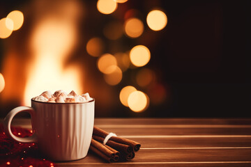 Steaming hot caramel latte in glass mug on wooden background, cinnamon sticks, christmas mood - 742897306