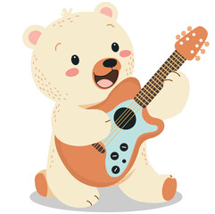 Cute rockstar bear playing guitar, vector illustration