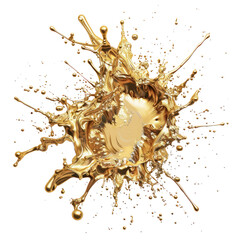 Gold metallic paint splattered on flat design isolated on transparent png.
