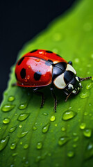 Fototapeta premium A ladybug on a leaf in the field.