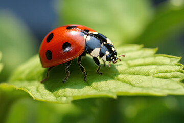 Obraz premium A ladybug on a leaf in the field.