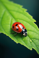 Fototapeta premium A ladybug on a leaf in the field.
