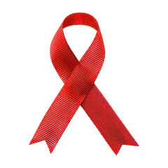 Red ribbon, aids awareness ribbon isolated on transparent png.