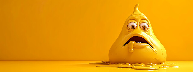 Melting Yellow Cartoon Character on Monochrome Background
