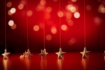 Shining Christmas golden stars - sparkling In The Red Background 