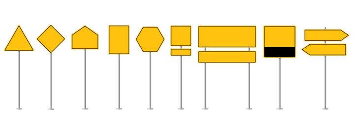 Obraz premium Yellow traffic signs or Various blank road sign isolated on white background. illustration vector
