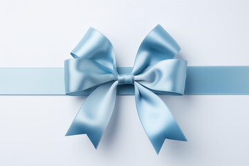 blue ribbon with bow with tails isolated on white background