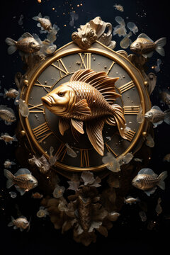 Astrology calendar, Pisces zodiac sign.