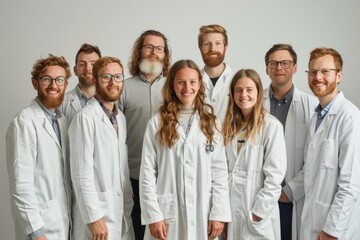 Fototapeta premium hospital setting, a diverse group of doctors and medical professionals stand together, their faces beaming with genuine happiness and camaraderie