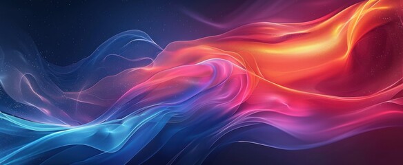 Obraz premium Sunrise over a tranquil lake: An abstract, glowing sky with vibrant waves of color, creating a beautiful fantasy landscape reflecting on the calm surface, perfect for background