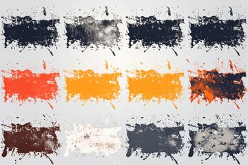 Rectangles painted in different colors on a white background with some splashes of paint around.