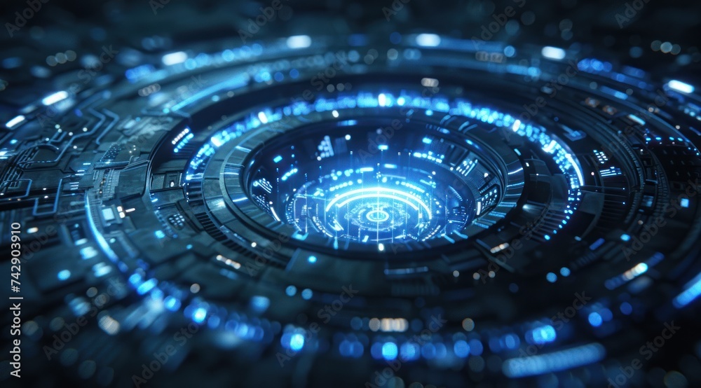 Poster digital innovation, the image captures a futuristic landscape of abstract technology, where lines an