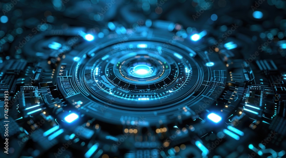 Poster digital innovation, the image captures a futuristic landscape of abstract technology, where lines an
