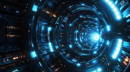 Obraz premium digital innovation, the image captures a futuristic landscape of abstract technology, where lines and circles converge to form a mesmerizing display of light and data