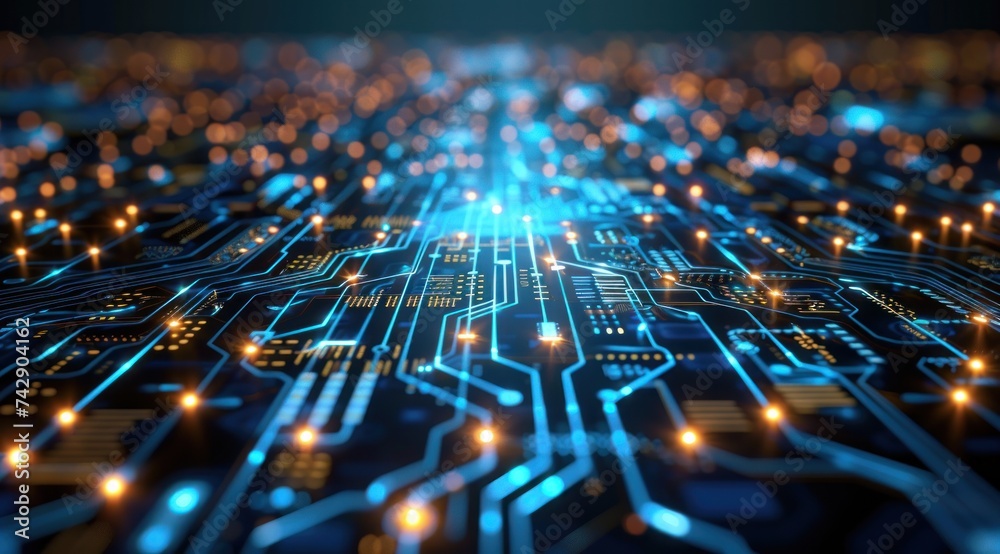 Poster digital innovation, the image captures a futuristic landscape of abstract technology, where lines an