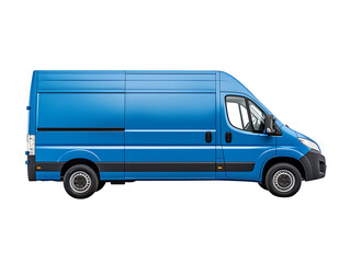 Side view of blue delivery van on transparent background PNG