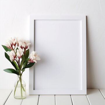 white flower frame mockup on the wall