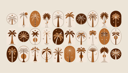 Palm tree arch frame thin line icon abstract design summer logo template modern minimal linear emblem for vacations rentals and travel services. Vector illustration