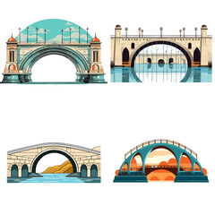 ancient arch stone bridge viaduct aqueduct flat vector - obrazy, fototapety, plakaty