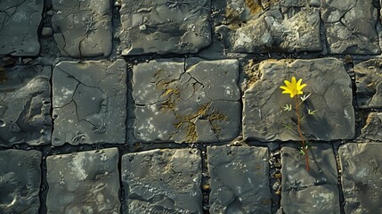 A yellow flower on a pavement