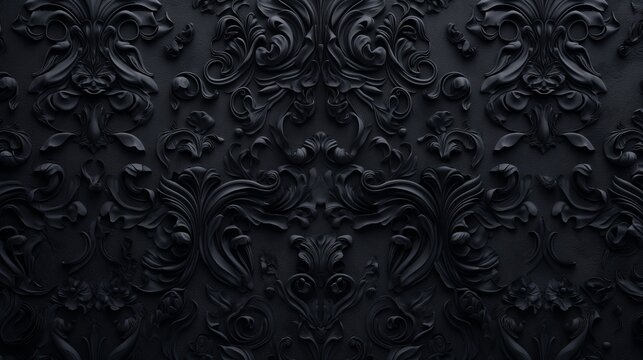 An abstract pattern inspired by gothic lace, featuring intricate, delicate designs against a dark background. 