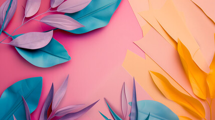 Inspirational colorful background for the Women's Day social media campaign. Vibrant colorful floral frame on vivid pink and yellow background with blank space for text in the center.