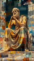 Socrates in animated discussion ancient Athens digital collage of philosophy and magic timeless wisdom