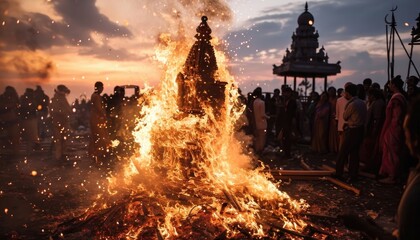 Traditional Bonfire during Indian Festival Night