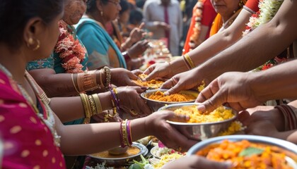Indian community sharing food during festival.