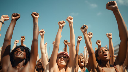 Arms raised in protest - obrazy, fototapety, plakaty