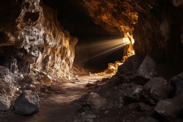 Enchanting cave scene with animals under soft torchlight, captivating viewers with nature s wonders.