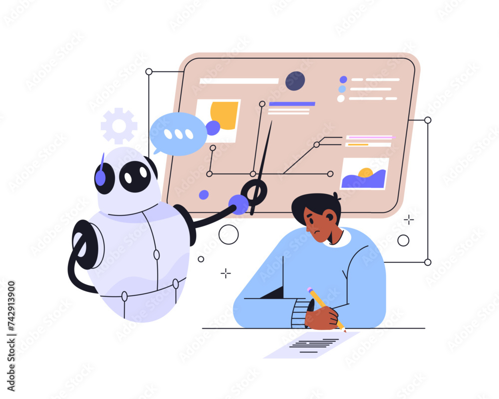 Aufkleber vector design for online learn, study concept. artificial intelligence or ai teacher illustration fo