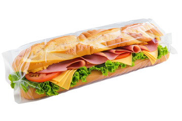 Freshly Prepared Sub Sandwich with Deli Meats and Cheese Wrapped for Takeaway  Isolated on Transparent Background