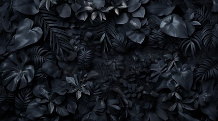  abstract black tropical leaves, with a focus on the intricate patterns and textures. 