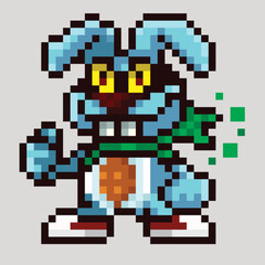 super bunny,pixelart,easter hero bunny,pixelart,vector,blue bunny.