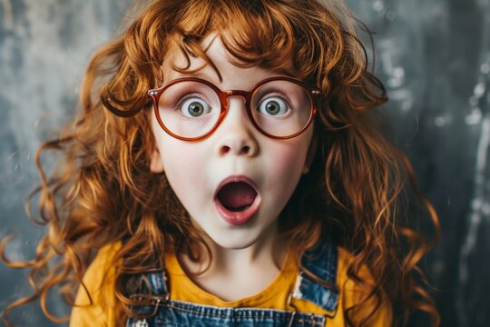 Ni&ntilde;a sorprendida con gafas y cabello rizado