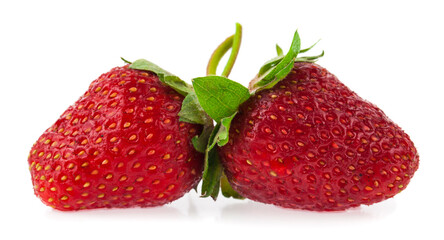 Red juicy strawberry isolated on white background.