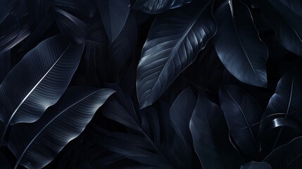  tropical leaves as if dipped in black ink, with the ink spreading to create unique, abstract patterns on each leaf.  - obrazy, fototapety, plakaty
