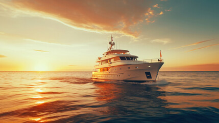 Naklejka premium A luxury yacht sailing in the ocean on summer vacation.
