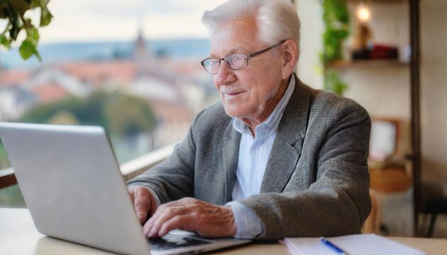 Generated image of senior businessman with a laptop