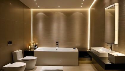 bathroom set on ceramic wall with lighting of luxury room