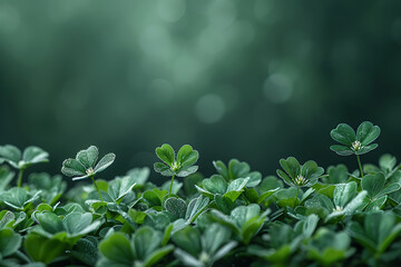 St. Patrick's Day with green clover and green background with copy space 