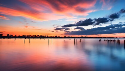 Fototapeta na wymiar long exposure of a sunset over water