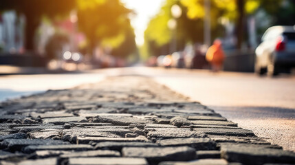Construction of a new road, paving the road surface, Selective focus on asphalt road..