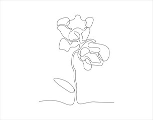 Continuous Line Drawing Of Rose. One Line Of Rose. Rose Continuous Line Art. Editable Outline.