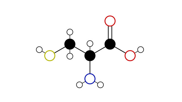 l-cysteine molecule, structural chemical formula, ball-and-stick model, isolated image cysteine
