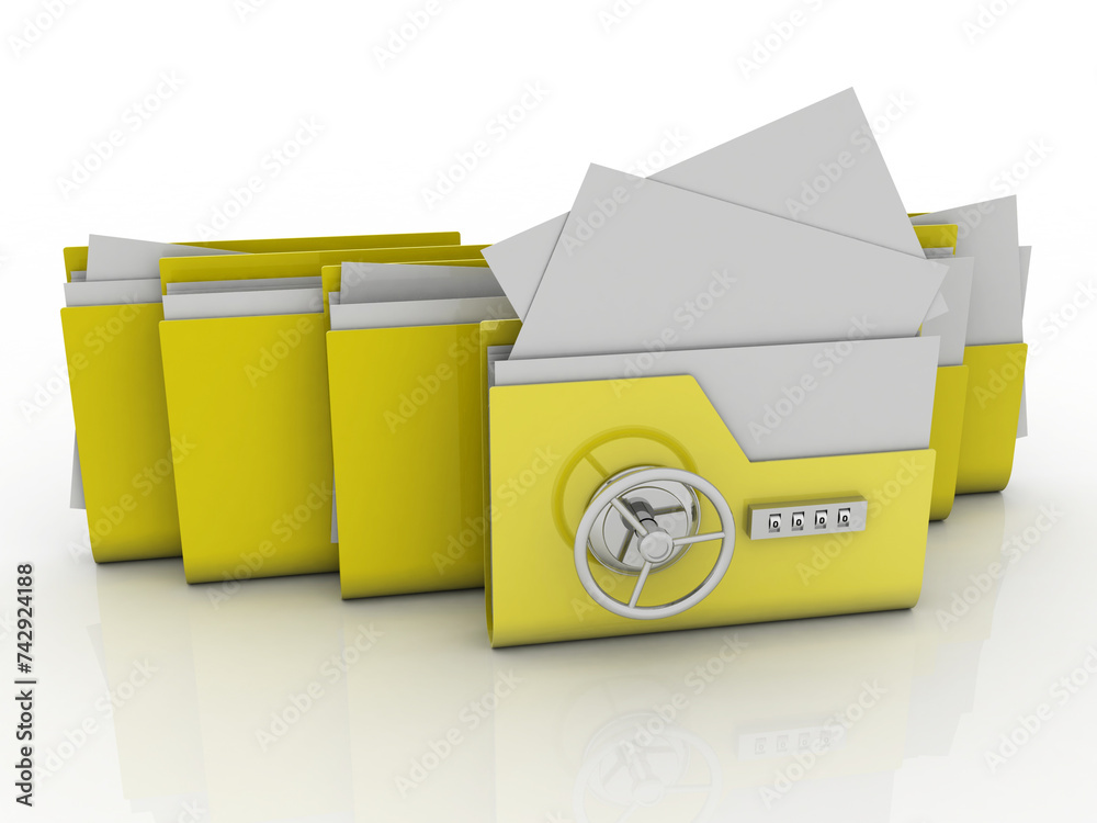 Poster 3d rendering folder protected lock